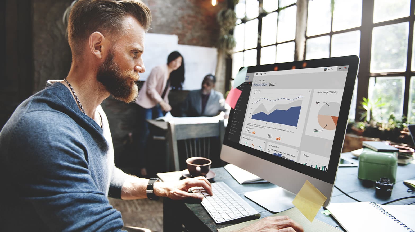 A person using digital marketing tools on his computer